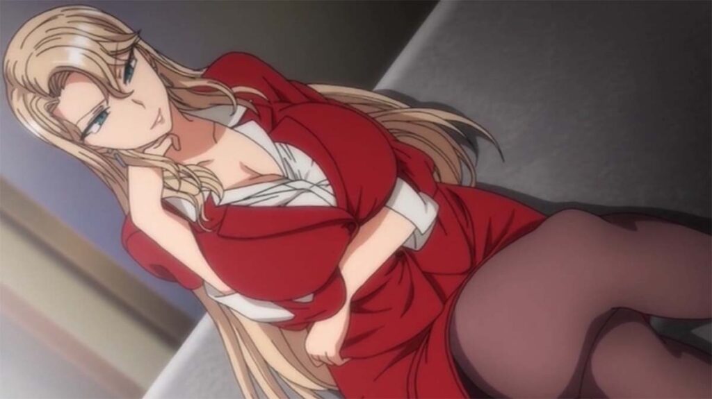 Reika Kurashiki (倉敷 麗華) - Saimin Seishidou (催眠性指導), reika kurashiki, long hair, blue eyes, blonde hair, mature female, breasts, anime screencap