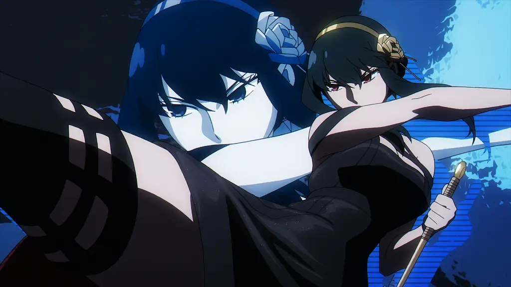 Waifus con Diseños de Combate más Sexys, Yor Forger, yor briar, 1girl, solo, high heels, red eyes, black hair, short dress, dress, solo, black dress, hairband, sidelocks, anime style
