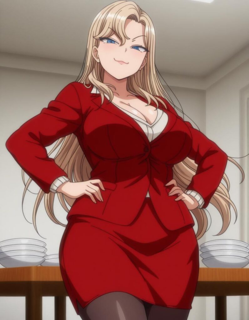 Reika Kurashiki (倉敷 麗華) - Saimin Seishidou (催眠性指導), reika kurashiki, long hair, blue eyes, blonde hair, mature female, breasts, anime screencap