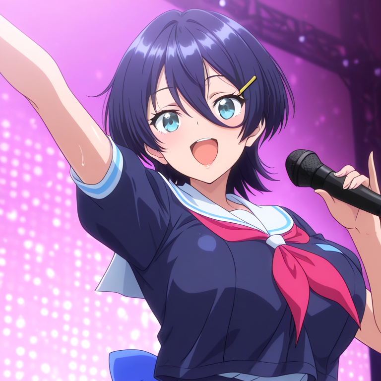 Ibuki Asaba/浅葉依吹(Kegaremono), Ibuki,navy blue_hair, short_hair, hair between eyes, huge_breasts, bangs,hairclip, anime-H