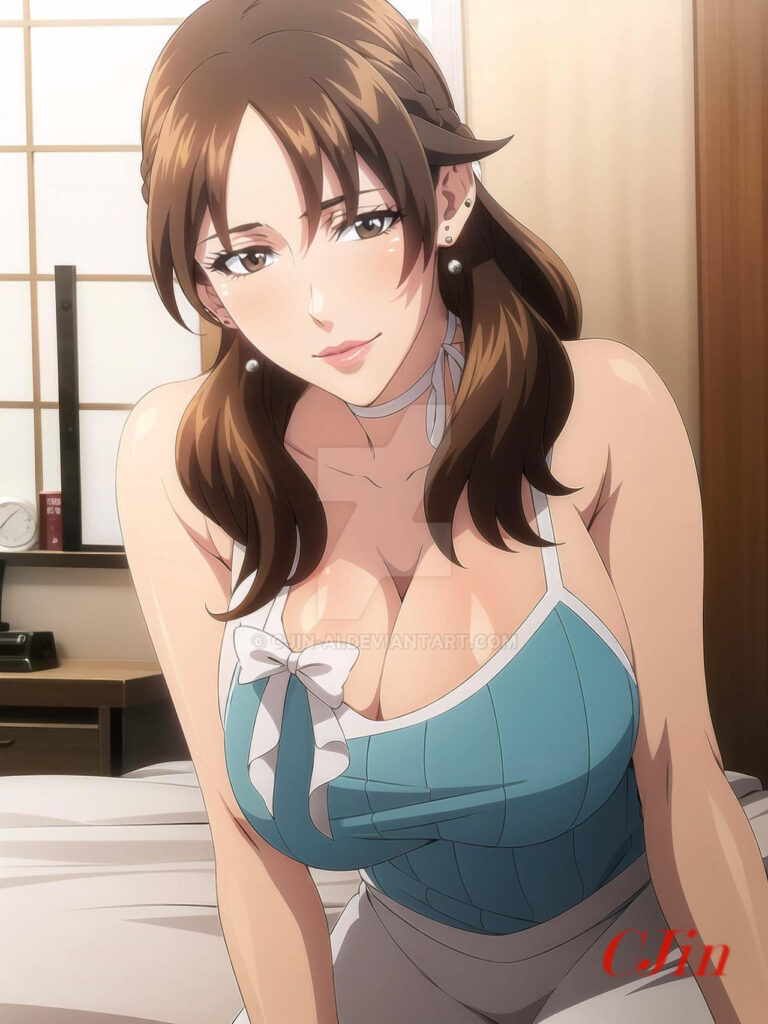 Ayako Sonomura 園村綾子 | Miboujin Nikki 未亡人日記, brown hair, long hair, brown eyes, 1girl