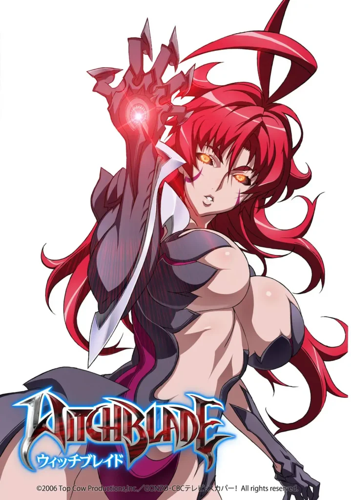 AMAHA_MASANE,Witchblade,red hair,long hair,antena hair,yellow iris,white part of the eye is black,black sclera,colored sclera,bikini armor, bare ass, 天羽雅音～ウィッチブレイド版～(AMAHA_MASAN～Witchbladever.～)(Illustrious)