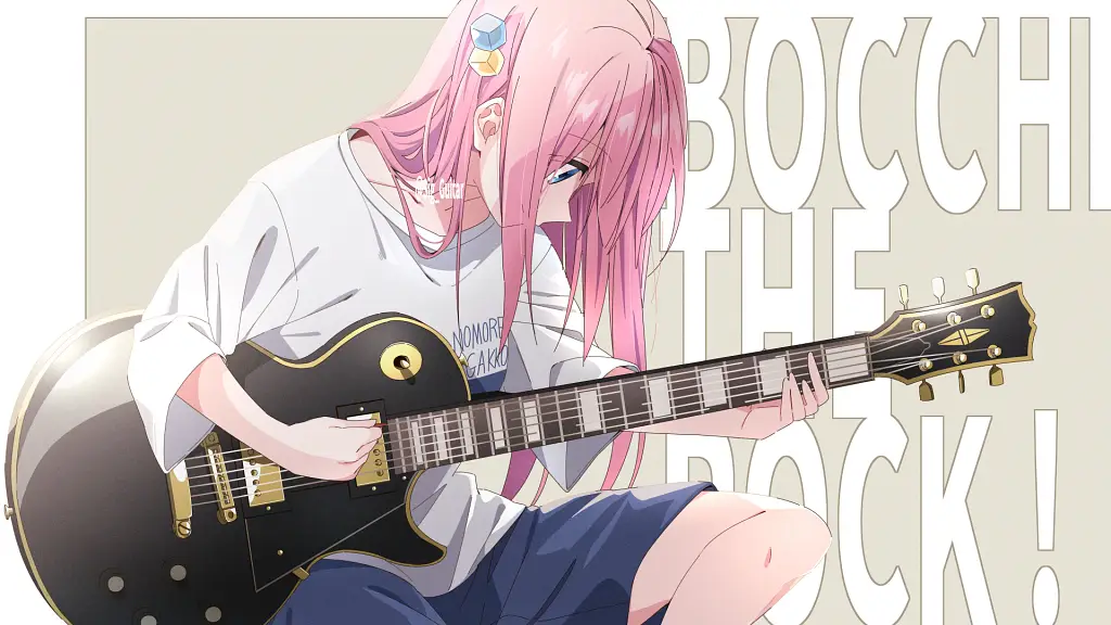 character: gotoh_hitori, A full body shot of Gotoh Hitori from Bocchi the Rock, captured from a dynamic low angle during an intense musical performance. She stands confidently on a dimly lit live house stage, gripping her electric guitar with both hands, her fingers pressing firmly on the fretboard and strumming area. Her expression is determined and focused, showcasing (beautiful detailed eyes:1.2) that gleam with passion. Hitori has long pink hair adorned with a distinctive cube hair ornament, with strands framing her face. She wears a pink track jacket over a pleated skirt, typical of her gyaru style. The background features a blurred live house environment with stage lights and equipment, emphasizing the depth of the scene. The illustration is a masterpiece of 2D anime art with super high resolution and 8K quality, featuring clean linework, (super detailed skin), and smooth, glossy skin tones. Dynamic lighting with soft light steps creates intricate, vibrant colors and a beautiful composition, highlighting the energetic atmosphere of the concert. Waifus más Calientes del Rock