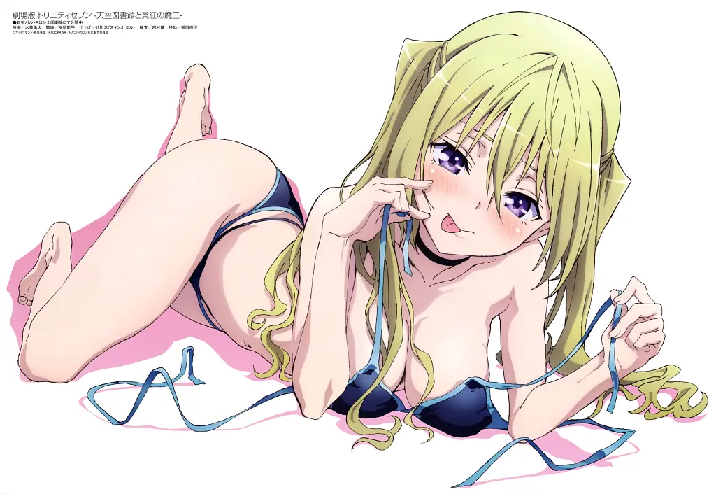 lieselotte sherlock, blonde hair, long hair, twintails, hair between eyes, purple eyes, choker, black ribbon, cleavage, navel, black gloves, elbow gloves, black dress, black thighhighs, thigh boots, thighhighs under boots, black boots, balck belt, black shorts, Ecchi de Batalla