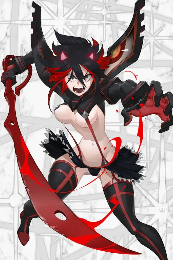Ryuko Matoi - Kill La Kill - Illustrious, 1girl, matoi ryuuko, black hair, red streaked hair, short hair, blue eyes, midriff, navel,