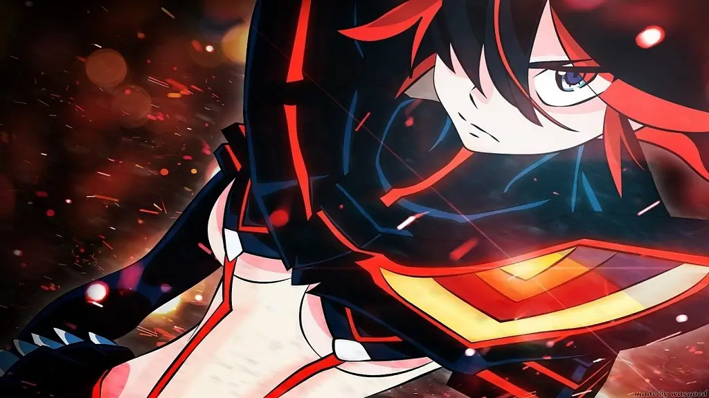 Ryuko Matoi - Kill La Kill - Illustrious, 1girl, matoi ryuuko, black hair, red streaked hair, short hair, blue eyes, midriff, navel,