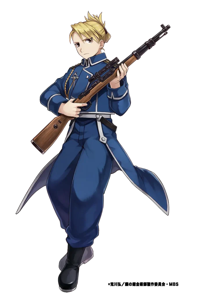 Riza Hawkeye (Fullmetal Alchemist) - Commission!, riza hawkeye, 1girl, solo, blonde hair, folded ponytail, brown eyes, earrings, jewelry