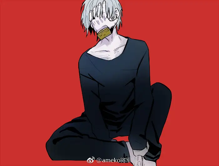 tomura_shigaraki, blue hair, red eyes, bangs, hair between eyes, scar, scar on face, maestros de la tortura en el anime