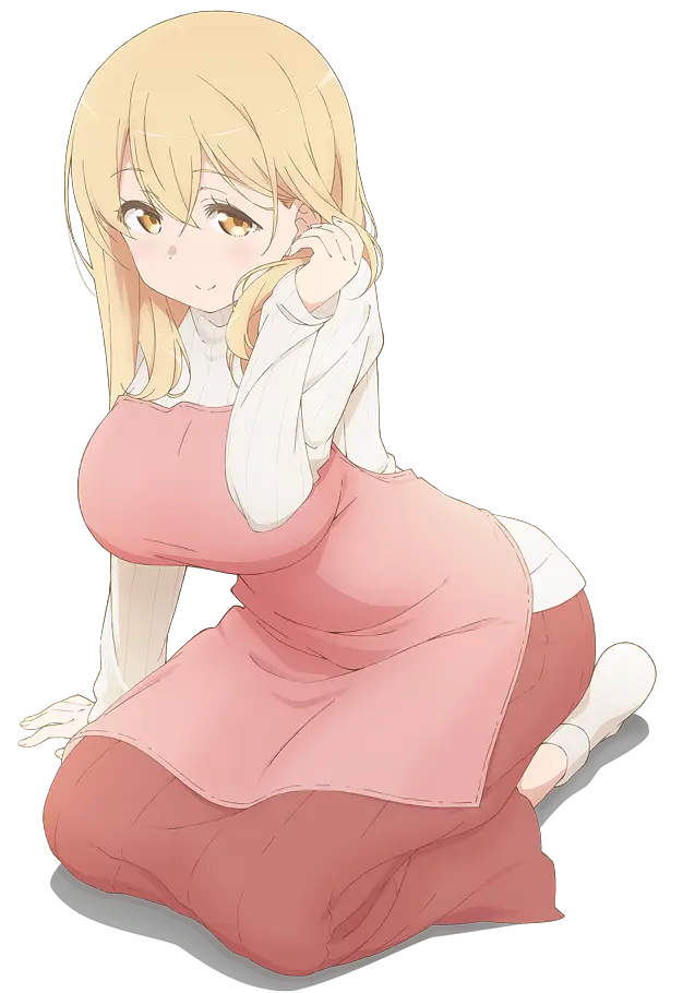 sunohara ayaka,blonde_hair,long_hair, yellow_eyes, bangs,hair_between_eyes,crossed bangs,large breasts,