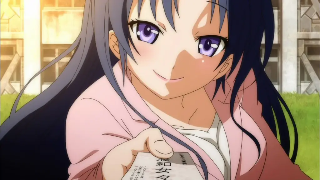 metou, long hair, blue hair, purple eyes, ahoge, parted bangs, breasts, shirt, long sleeves, collarbone, jacket, white shirt, black skirt, black jacket, formal, suit, office lady, skirt suit, Obasan más atractivas