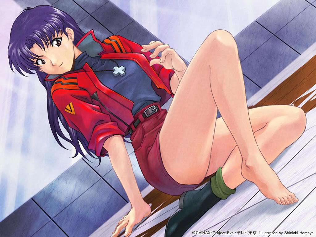 Misato, long hair, brown eyes, purple hair, parted bangs,, red jacket, pencil skirt, cross necklace, black shirt, turtleneck, cropped jacket, white pearl earring, slender body, red beret hat, Misato Katsuragi from Neon Genesis Evangelion 葛城美里(旧版新世纪福音战士, Onee-san más Cariñosas