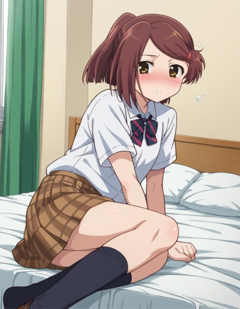 ako suminoe, short hair, brown hair, hair ornament, brown eyes, ponytail, hairclip,