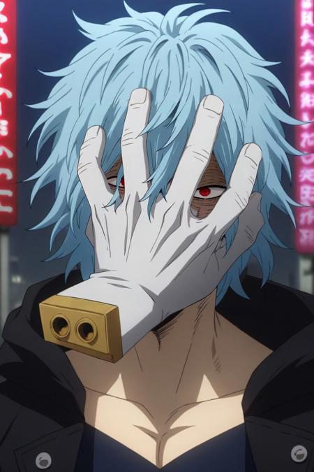 tomura_shigaraki, blue hair, red eyes, bangs, hair between eyes, scar, scar on face