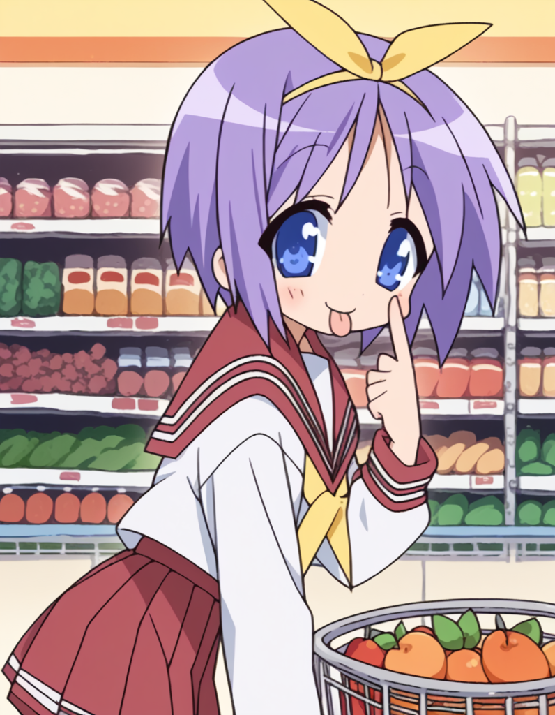 tsukasa hiiragi, short hair, blue eyes, purple hair, hair ribbon, yellow ribbon, Tsukasa Hiiragi (柊つかさ) - Lucky Star (Lucky☆Star) (らき☆すた)