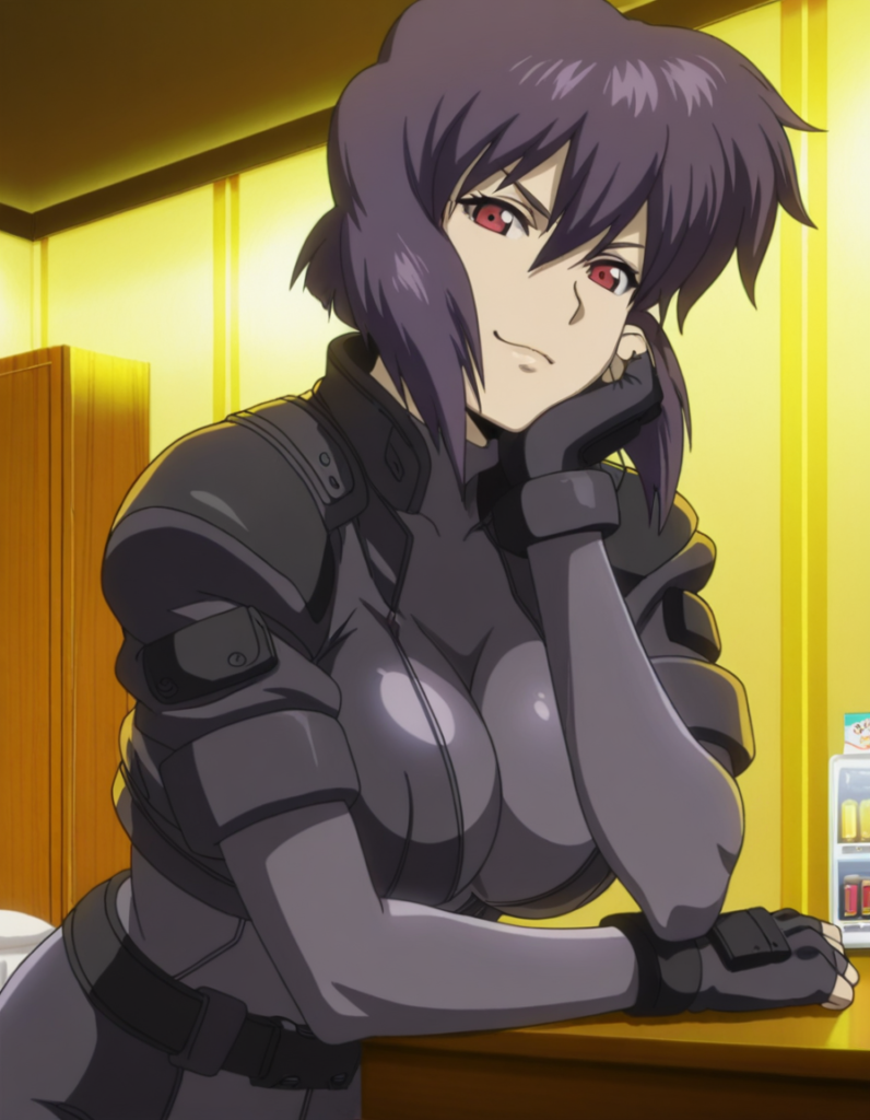 Motoko Kusanagi (草薙 素子) - Ghost in the Shell (Koukaku Kidoutai) (攻殻機動隊) - COMMISSION, motoko kusanagi, kusanagi motoko, short hair, blue hair, pink eyes, retro artstyle, 1980s (style), medium breasts, anime screencap