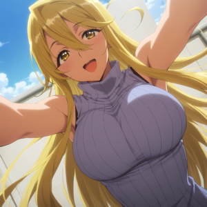 marikawa_shizuka_ilxl, 1girl, long hair, blonde hair, large breasts, yellow eyes, very long hair,