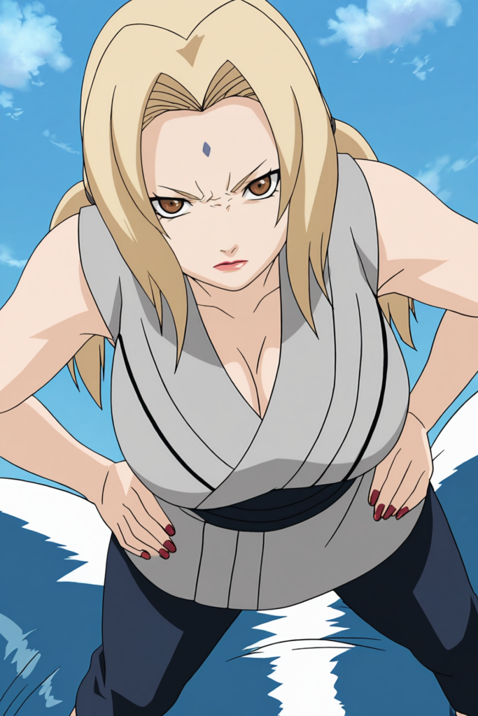 [IL] 纲手 Tsunade | 火影忍者 Naruto, tsun4d3, blonde hair, forehead mark, long hair, mature female, hazel eyes, parted bangs, twintails, massive breasts, lips, nose, manga, sketch, hatching shadow, original style, uncensored