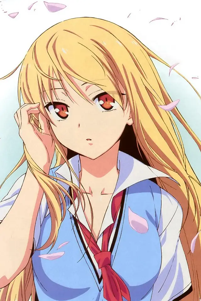 mashiro shiina, long hair, blonde hair, red eyes, mature female, small breasts, anime screencap