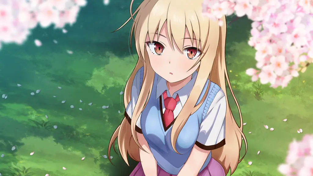 mashiro shiina, long hair, blonde hair, red eyes, mature female, small breasts, anime screencap, ojos más cautivadores del anime