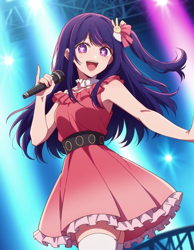 ai hoshino, long hair, bangs, purple eyes, purple hair, symbol-shaped pupils,