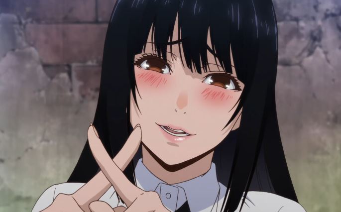 (Yumeko Jabami from "Kakegurui":1.5). (burgundy eyes:1.4); (black hair:1.4), (very long thick straight hair reaching past waist:1.4), (hime-cut hairstyle:1.4), (straight blunt bangs:1.4); (pink glossed lips:1.4); (pale skin:1.4). ojos más cautivadores del anime