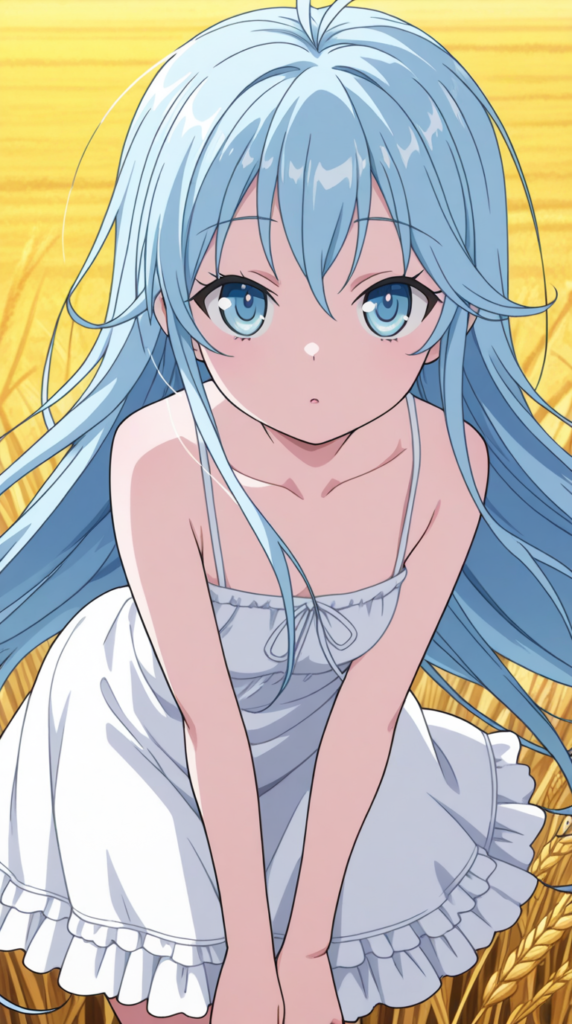 erio touwa, long hair, blue eyes, very long hair, blue hair, ahoge, antenna hair, mature female, small breasts, anime screencap